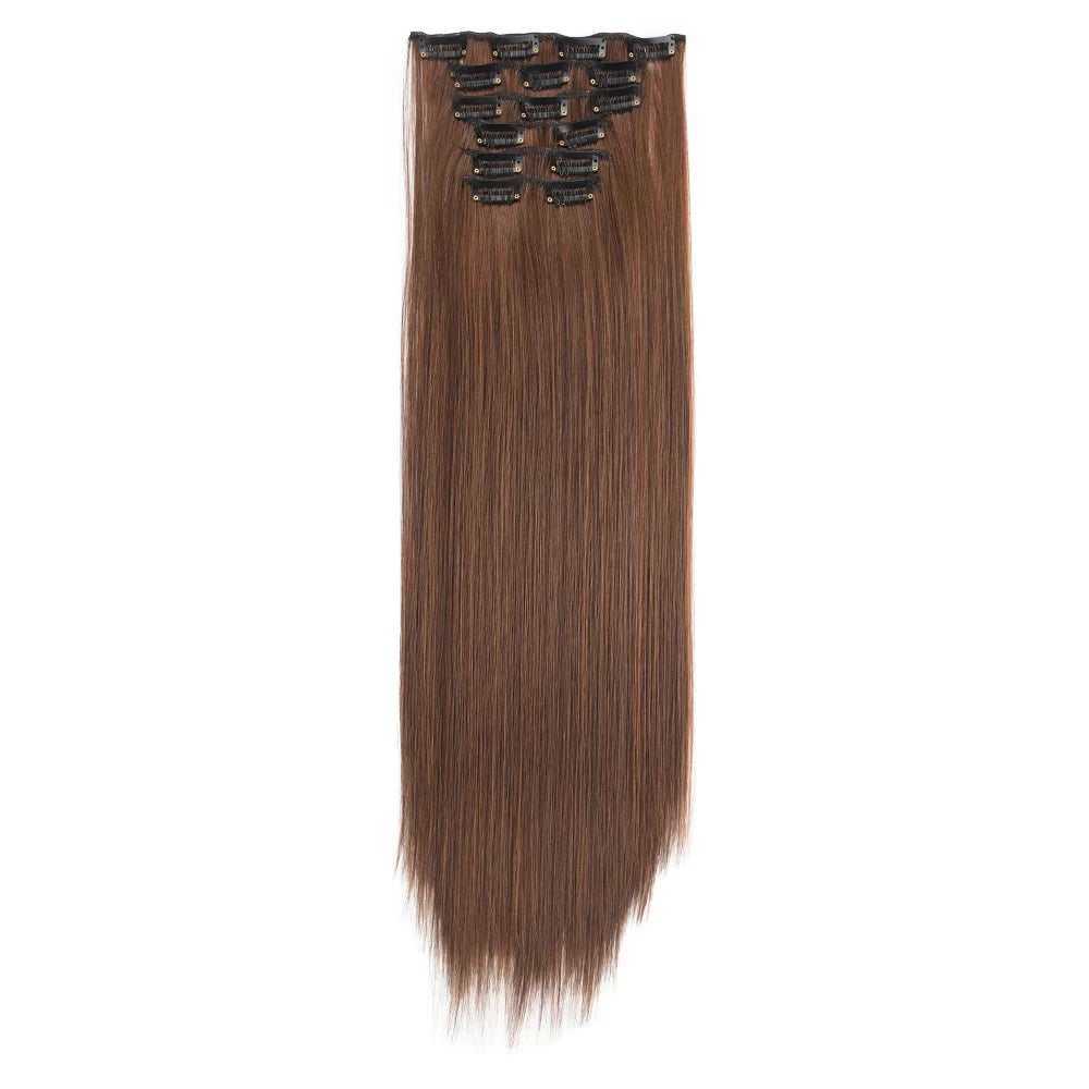 Clip in Hair Extensions Synthetic 24Inch Long Invisible Natural Straight 6 PCS Thick Seamless Clip on Hair Extensions for Women