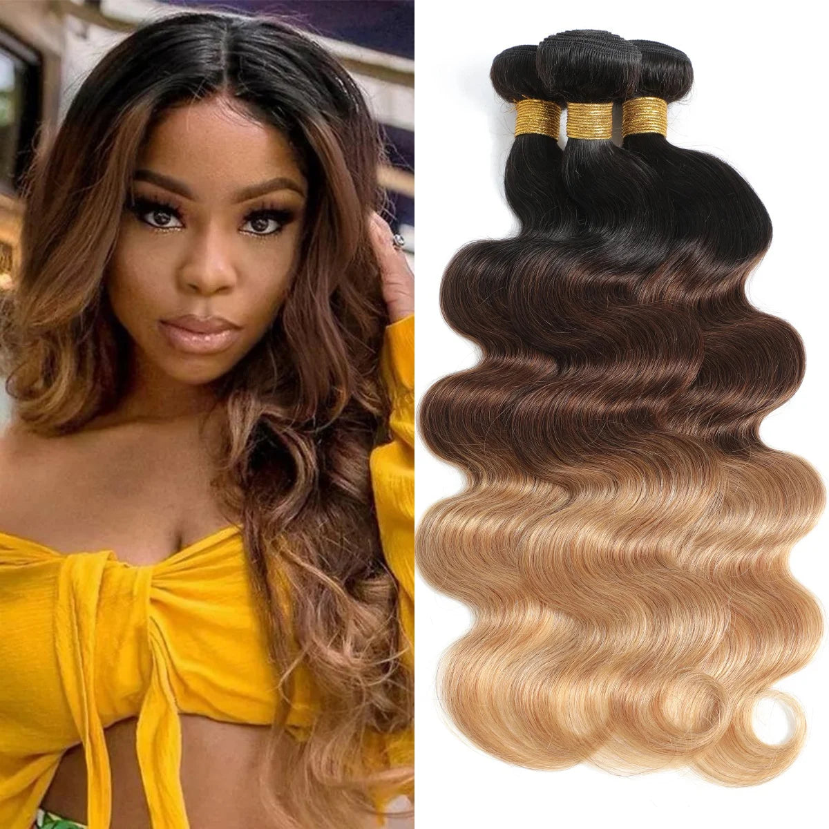 12A Body Wave Human Hair Bundles Ombre Colored 1/3/4 Bundles Human Hair 100% Unprocessed Virgin Brazilian Hair Weave Extensions