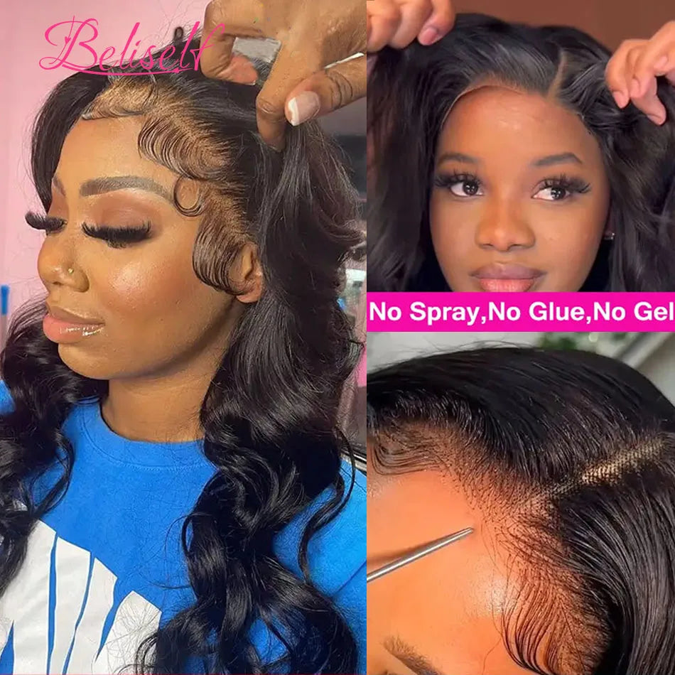 13x4 13x6 HD Lace Frontal Wig Body Wave Pull Go Glueless Human Hair Wigs with Elastic Drawstring 5x5 Closure Wig Beliself