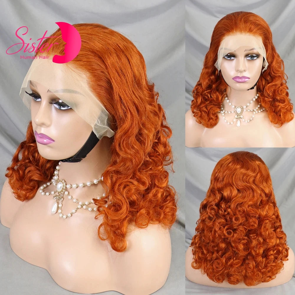 12A Double Drawn 350# Ginger Orange Spring Bouncy Curly Human Hair Wigs 13x4 Lace Frontal Curly Hair Wigs 250% Density for Women