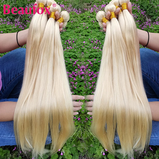 Beaufox 613 Blonde Straight Hair Bundles Brazilian Straight Human Hair Bundles Honey Blonde Human Hair Weave 1/3/4 Bundles 30"