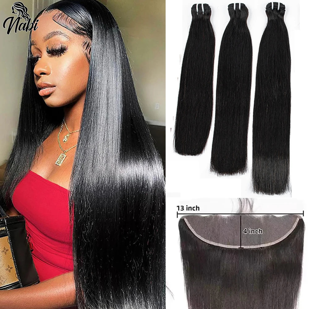 Nabi Straight Hair Bundles With HD 13*4 Lace Frontal 2*6 Closure Double Drawn Silky 100% Vietnamese Human Hair Bundles Weaving