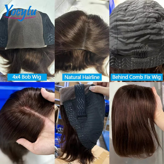 YOCYTU Chocolate Brown Lace Front Wigs 12 Inch Glueless Wigs Human Hair  For Women 4X4 Bob Wig Human Hair 3 Days Delivery France