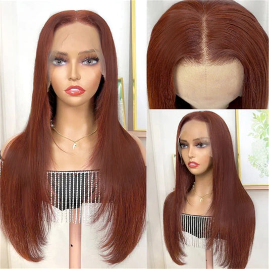 Reddish Brown Layered Lace Front Wig 13X6 Copper Red Straight Lace Front Wigs For Women Synthetic Glueless Heat Resistant Wigs