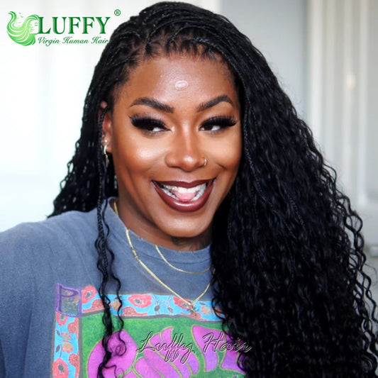 Boho Box Braids Wigs HD Full Lace Braided Wig Human Hair Curly Pre Plucked With Baby Hair Goddess Braided Wigs 300 Density