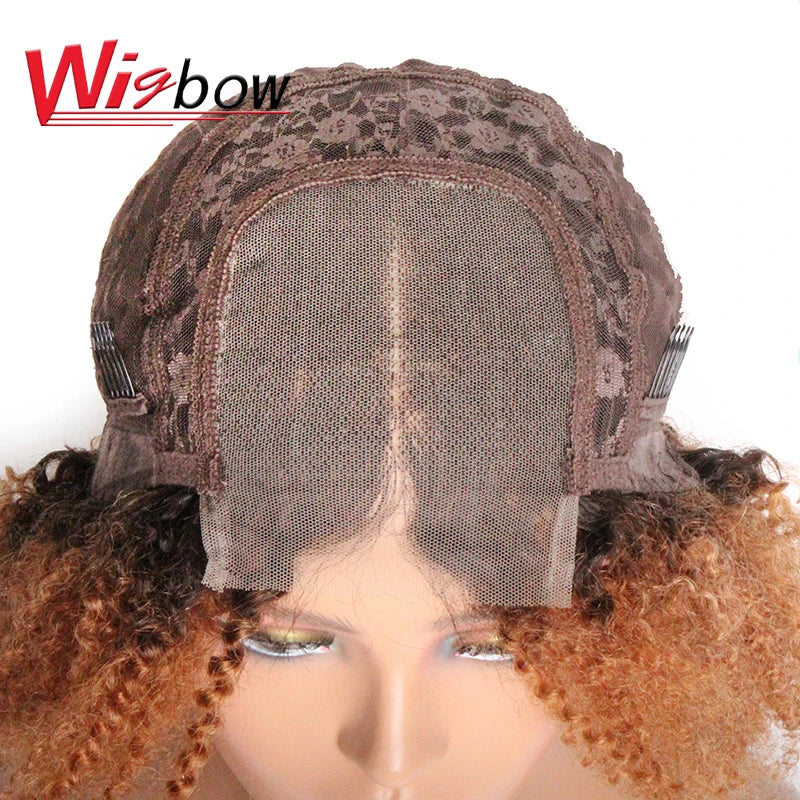 Ombre Human Hair 4x4 Closure Wig For Women Brazilian Hair Short Human Curly Wigs Mid Part Lace Wigs With Pre-Plucked T1B/27/30