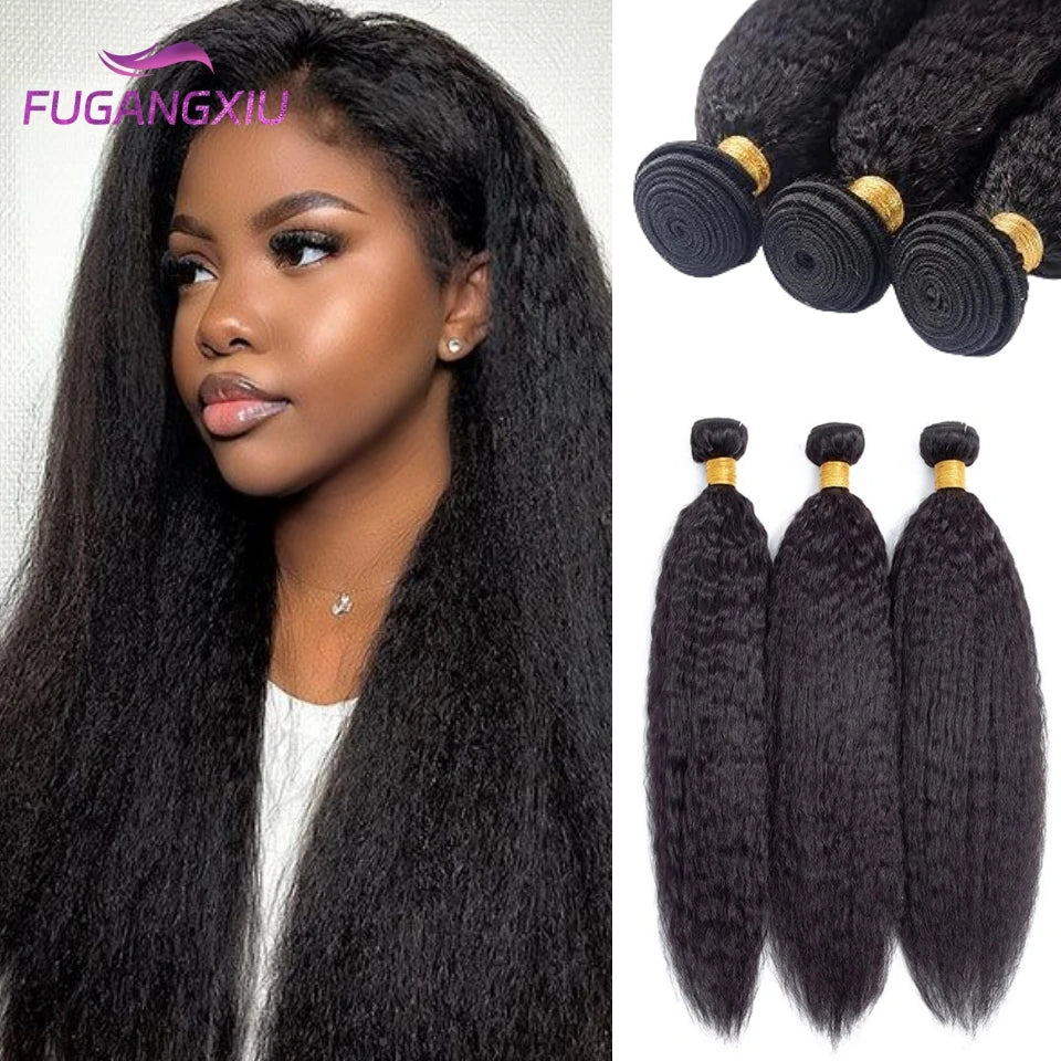 Brazilian Kinky Straight Human Hair Weave Bundles Deal Raw Virgin Hair Tissage Clearance On Sale Yaki Straight Hair Extensions