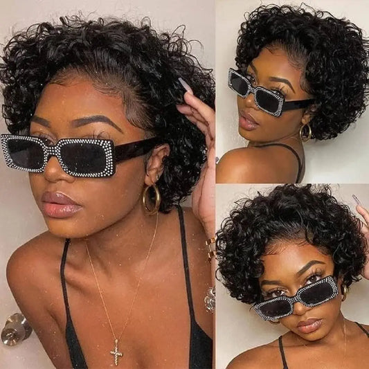 Short Curly Pixie Cut Lace Front Wigs 6 inch 13X1 Human Hair HD Lace Front Wigs Plucked for Black Women 6 Inch Natural Black