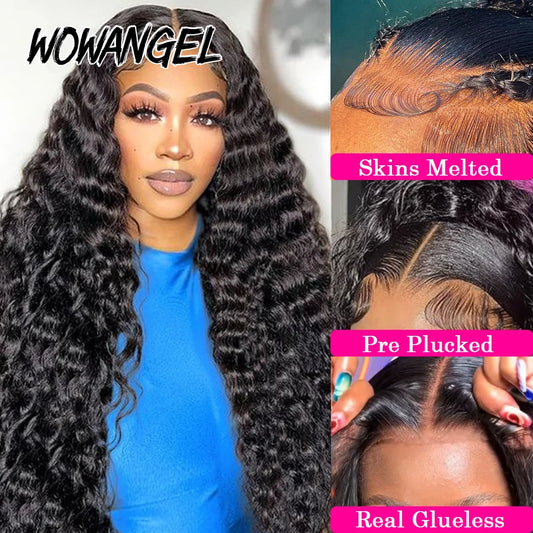 Wow Angel 34in Deep Wave Wigs 5x5 HD Lace Closure Wigs Melt Skins Glueless Human Hair Wigs Wear To Go Brazilian Hair For Women