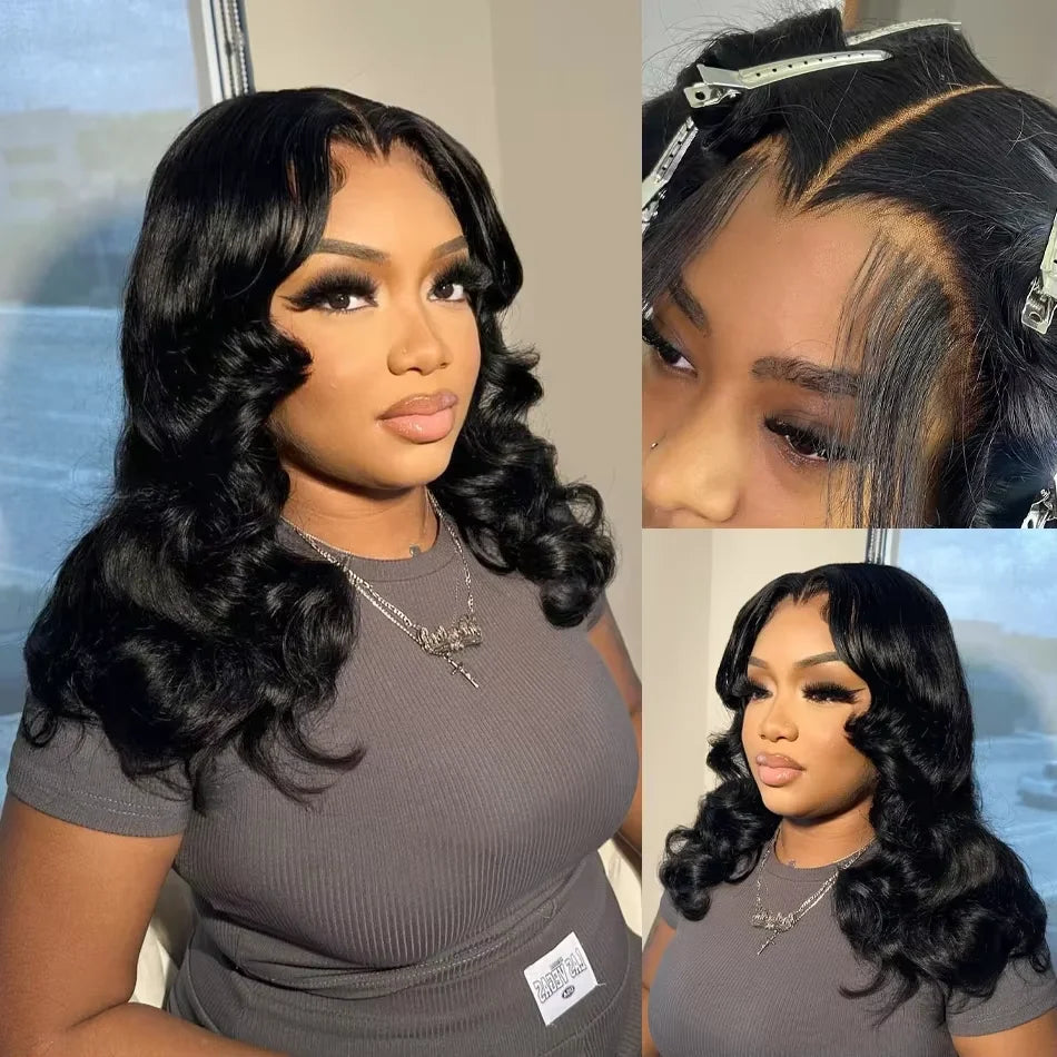 220 Density Body Wave Short Bob Wigs Human Hair 13x4 Transparent Lace Front Human Hair Wig Preplucked Lace Frontal Wig For Women