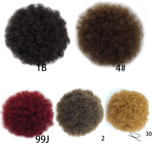 100% Human Hair Afro Kinky Puffs Drawstring Ponytail Extensions for Black Women 4# 99J 30# Kinky Curly Afro Puff Dount Chignon