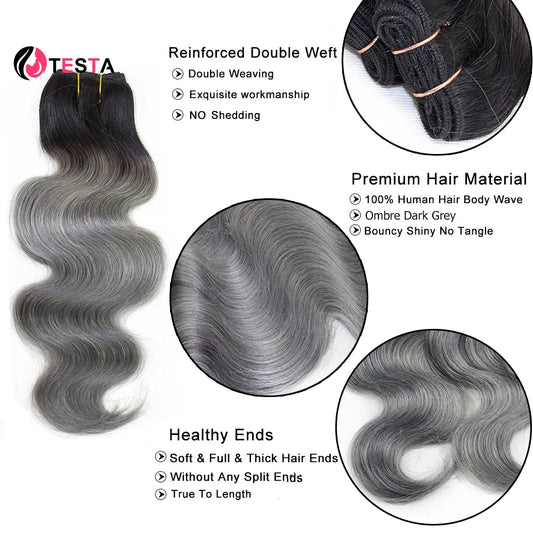Remy Brazilian Human Hair Colored Dark Gray With Black Roots Body Wave Hair Extension Ombre Color Bundles