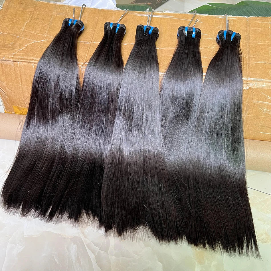 15A Bone Straight Super Double Drawn Human Hair Bundles Weave Raw Virgin Hair Extensions #1b Natural Color Can Dye #613 Color