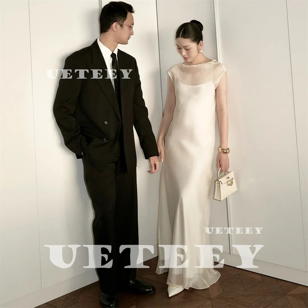 UETEEY Customized Korea Simple Elegant Satin And Tulle Mermaid Wedding Dress For Women Open Back Court Train Bridal Gown