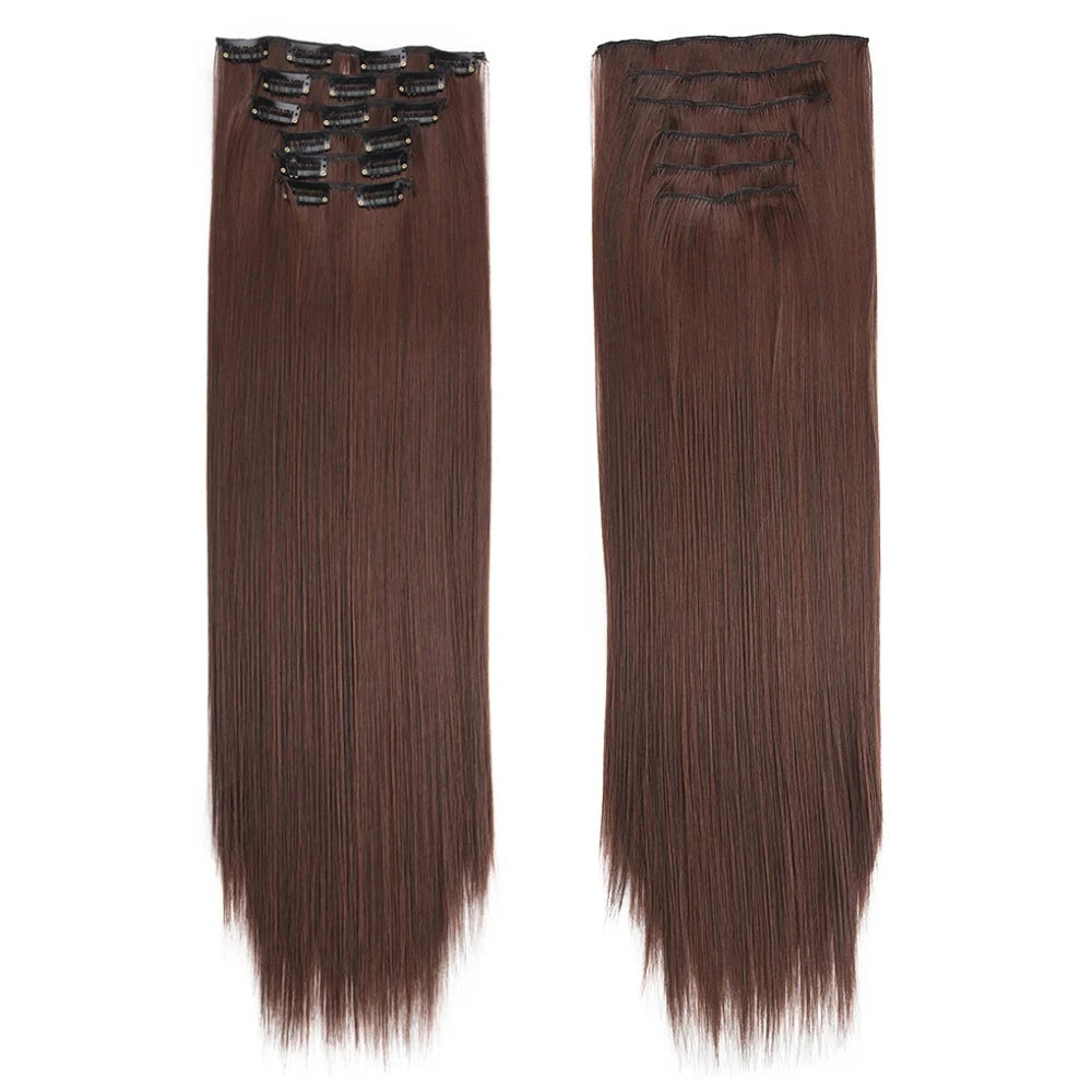 Clip in Hair Extensions Synthetic 24Inch Long Invisible Natural Straight 6 PCS Thick Seamless Clip on Hair Extensions for Women