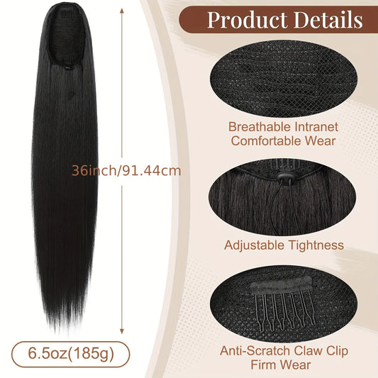 36 inch Long Ponytail Hair Extensions Drawstring Ponytail Synthetic Ponytail Soft Clip-In Hair Extensions Ponytail Women's
