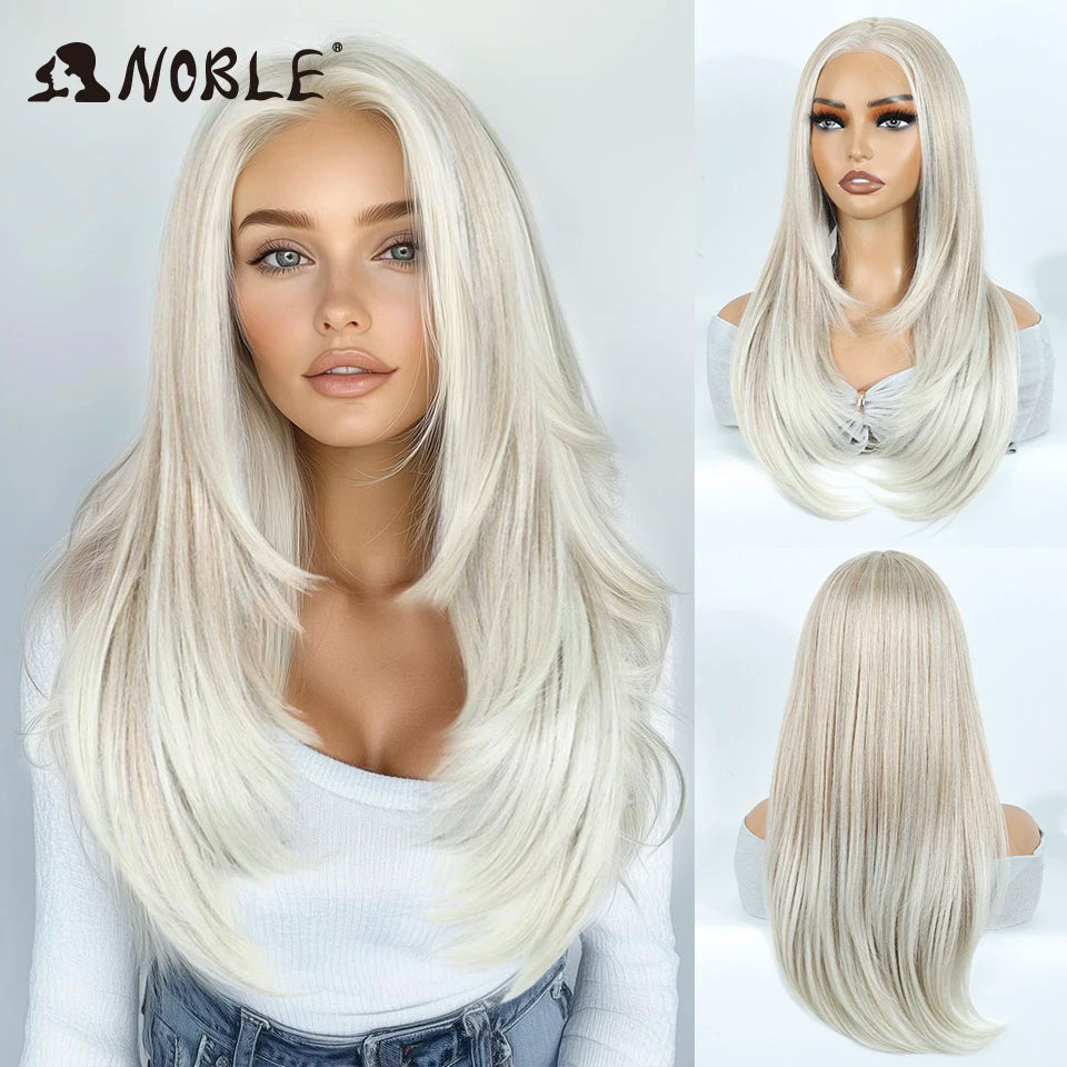 Noble Synthetic Lace Front Wigs For Woman 24 Inch Straight Lace Wig Ombre Brown 6x4 Pre Plucked Pre Cut Wear and Go Glueless Wig