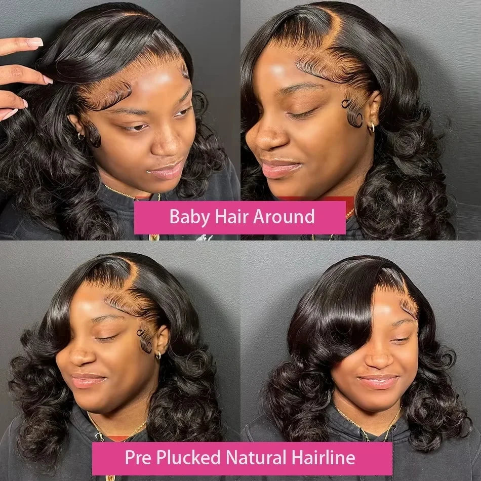 Umi 230% Glueless Human Hair Wavy 13x4 Transparent Lace Front Wigs For Women Body Wave Lace Frontal Wig Short Bob Wig Human Hair