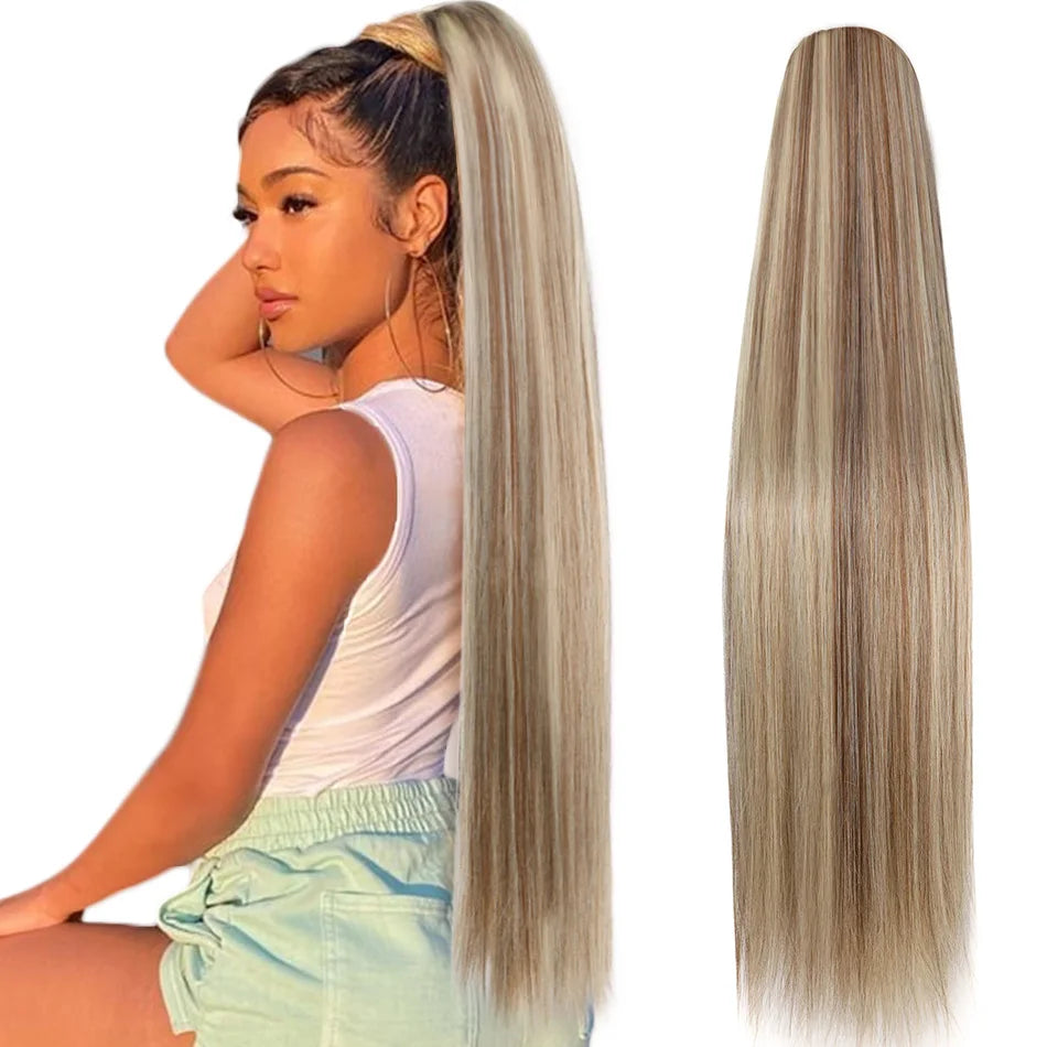 Synthetic Long Straight Ponytail Drawstring Pony Tail 32inch Clip In Hair Extensions for Women Heat Resistant Fake Hair BOOMING