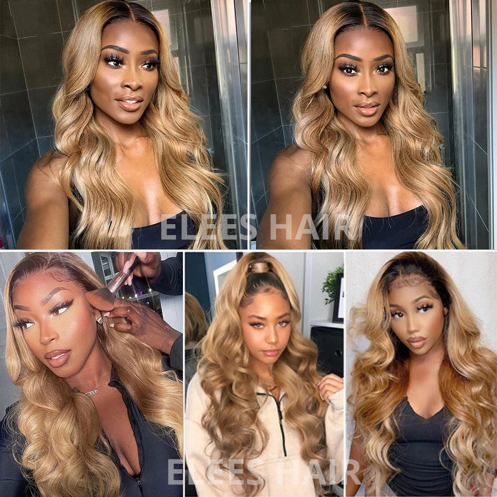 Ombre Human Hair Bundles With Closure Body Wave 100% Unprocessed Virgin Hair Brown Blonde Colored 3/4 Bundles With Closure