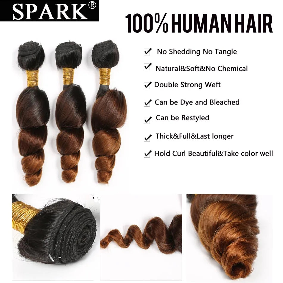 Brazilian Loose Wave Human Hair Bundles 1/3/4pcs Ombre 100% Remy Human Hair Extensions Curly Hair Weave Bundles