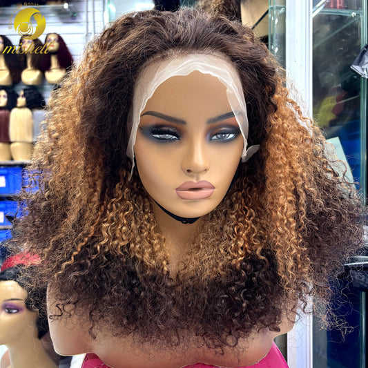 350% Density 13x4 Lace Frontal Pixie Curly Human Hair Wigs 12A Colored Water Wave Raw Burmese Bouncy Curly Hair Wigs for Women