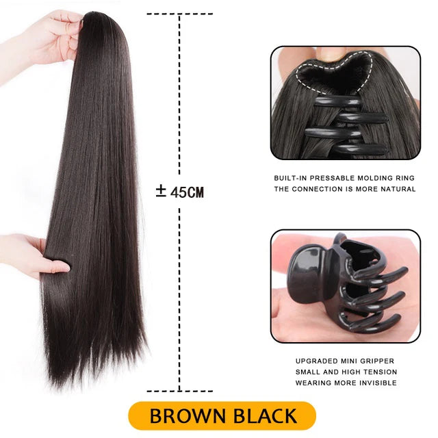 18Inch Synthetic Straight Claw Clip On Ponytail Hair Extension  Ponytail Extension Hair For Women Pony Tail Hair Hairpiece