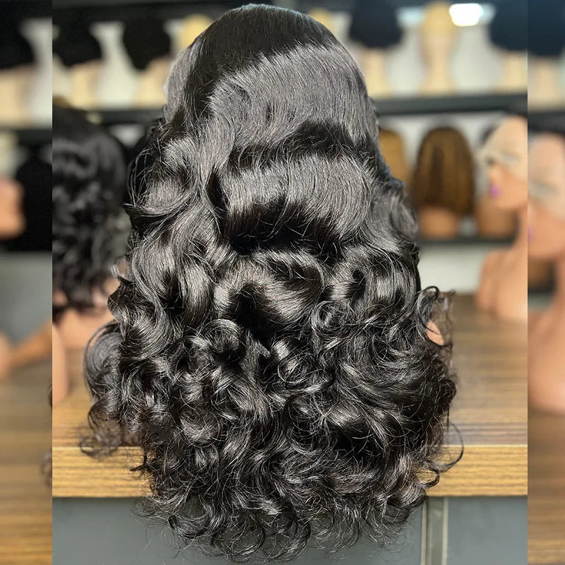 250% Density 100% Vietname Loose Wave Wig 13x4 Frontal Bouncy Wave Wig with Human Hair Natural Black For Black Women 14-20Inch