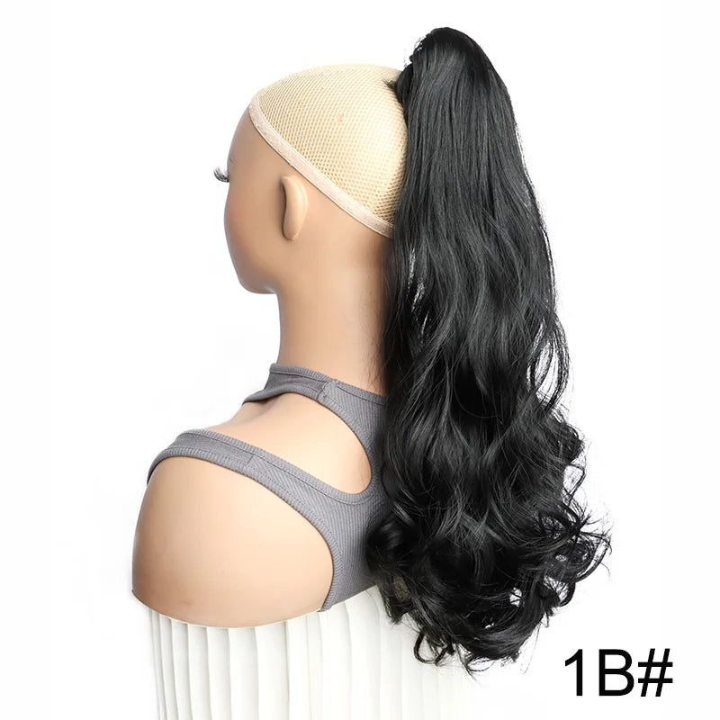 Synthetic Long Curly Wave Ponytail Claw Clip in Hair Extension Black Brown Hairpiece for Women