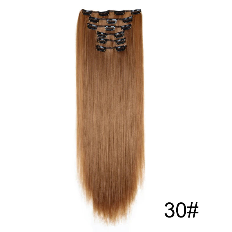 6Pieces/Set Synthetic 24Inch Long Straight Hair Extension Silky Hairpiece for Women