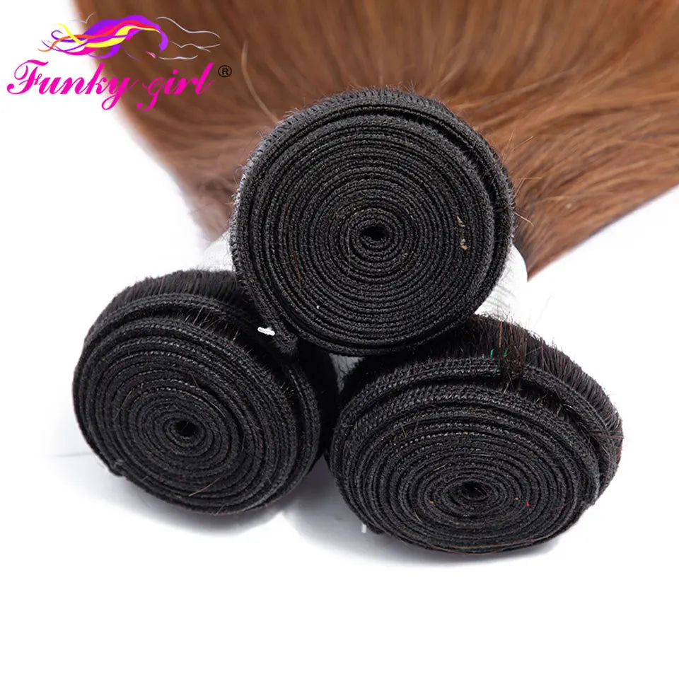 Straight Bundles Ombre Hair With Closure Brazilian Human Hair Weave Bundles Ombre Remy Closure With Bundles Medium Ratio 1B/30