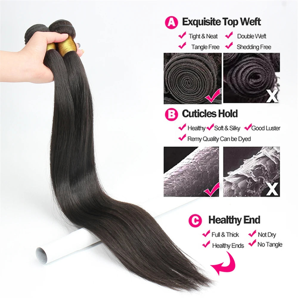 Straight Bundles with Frontal Brazilian 100% Virgin Human Hair 3 Bundles with 13x4 Lace Frontal Brown 4 Color Straight 3 Bundles