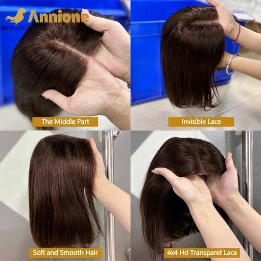 Bob Glueless Wig Human Hair Ready To Wear 4X4 Brazilian Straight Chocolate Brown Lace Front Human Hair Wig 100% Human Hair Wigs