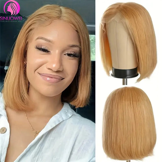 #27 Honey Blonde Lace Front Bob Wigs 13x4 Transparent Straight Human Hair Wig Bob Color Wigs 10-14 inch short Lace Wigs