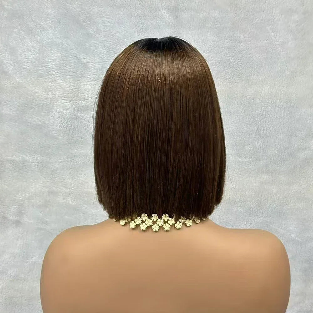 2x6 Lace Closure Bob Wigs Honey Brown Color Vietnam Raw Bone Straight Human Hair Short Bob Glueless Wigs for Women 180% Density