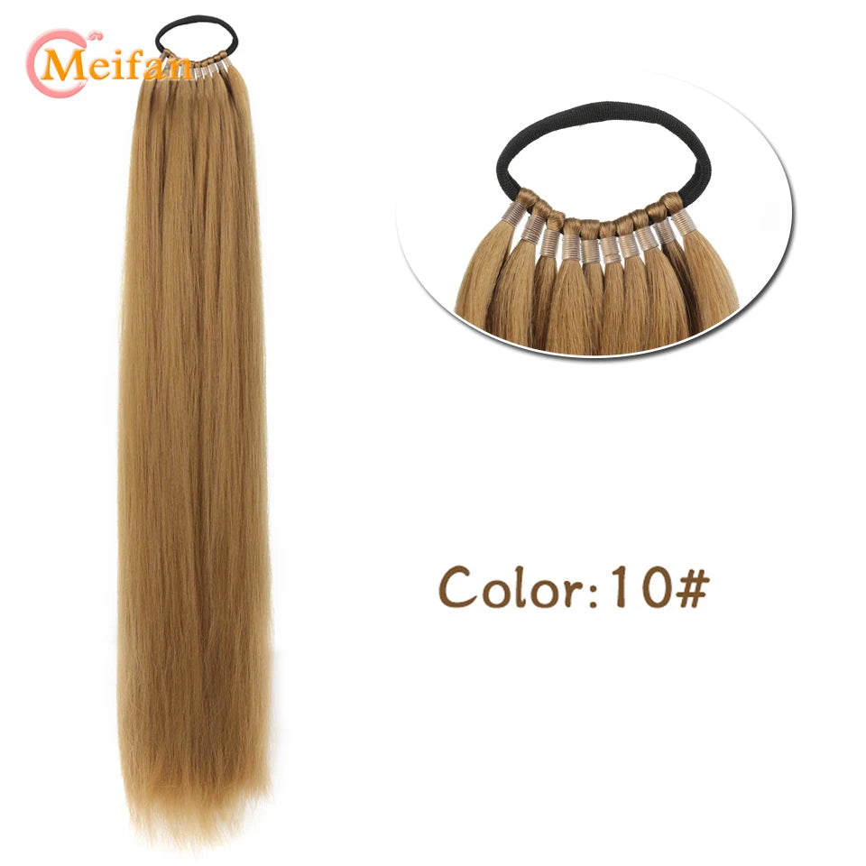MEIFAN 18-32Inch Long Straight Ponytail Extension with Elastic Tie Natural Soft Fake Pony Tail Synthetic DIY Ponytail Hairpiece
