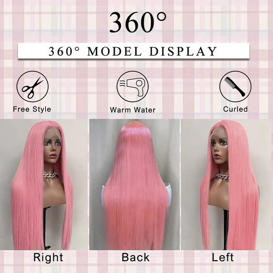 Light Pink 13X4 Lace Front Wigs For Women Heat Resistant Fiber Long Straight Synthetic Hair Wigs for Daily Party Cosplay Use