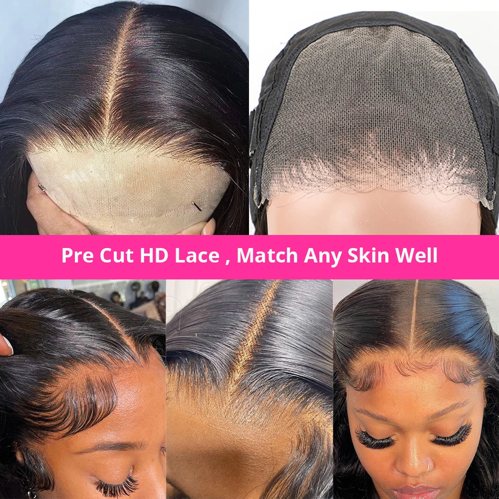 250% High Density Brazilian 30 40Inch Glueless Wig Human Hair Bone Straight 13x4 HD Lace Frontal Human Hair Wigs 7x5 Closure Wig