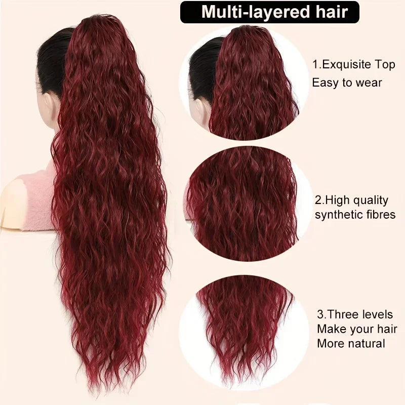 28 Inch Long Ponytail Extension Curly Wavy Claw Clip on Fake Pony Tail Hair Piece Natural Fluffy Synthetic Horse Tail for Women