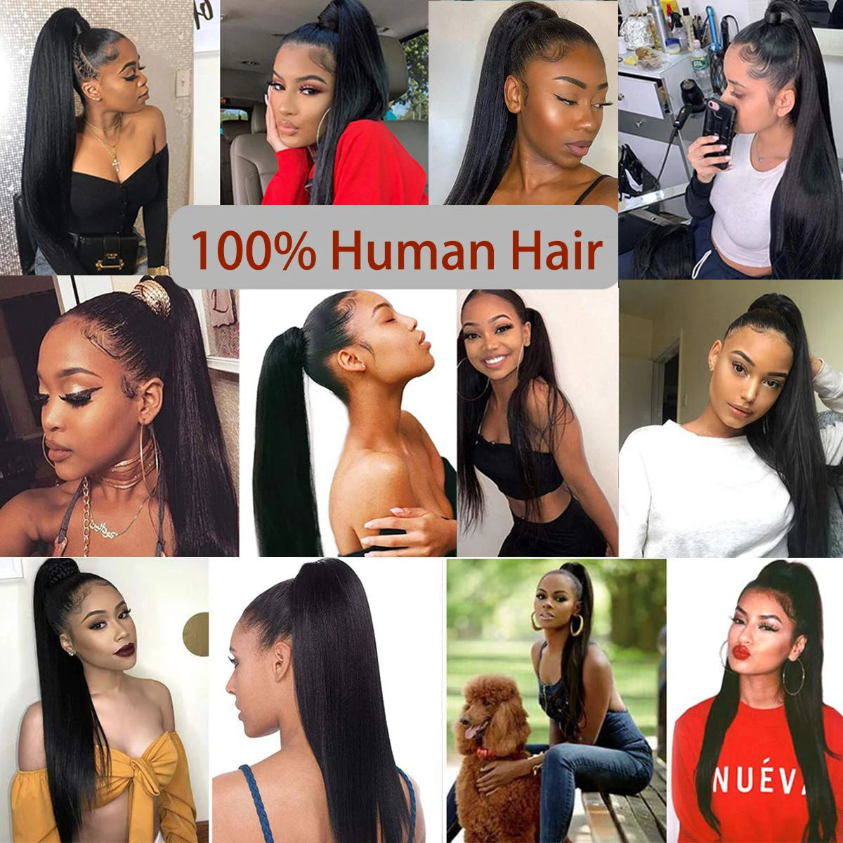 Drawstring Ponytail Human Hair Brazilian Straight Human Hair Ponytail Extensions Natural Black Color Remy Straight for Women