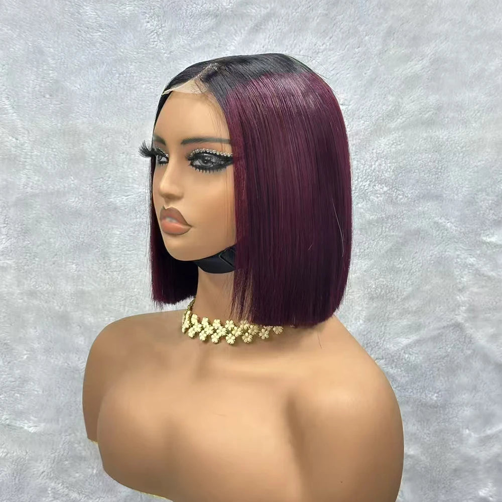 2x6 Vietnam Raw Bone Straight Bob Wig Human Hair 2x6 Lace Closure Bob Wigs T1B-99J Color Short Bob Glueless Wigs for Black Women