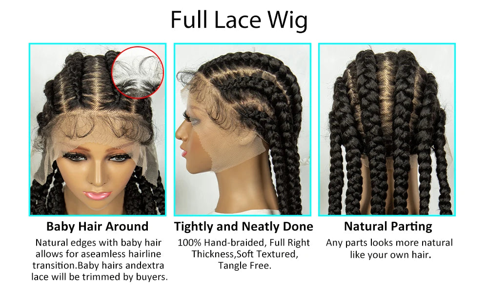KIMA Cornrow Box Braided Wig Synthetic Full Lace Wigs for Africa Women Men Braids Wig with Baby Hair
