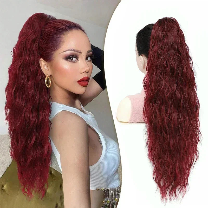 28 Inch Long Ponytail Extension Curly Wavy Claw Clip on Fake Pony Tail Hair Piece Natural Fluffy Synthetic Horse Tail for Women