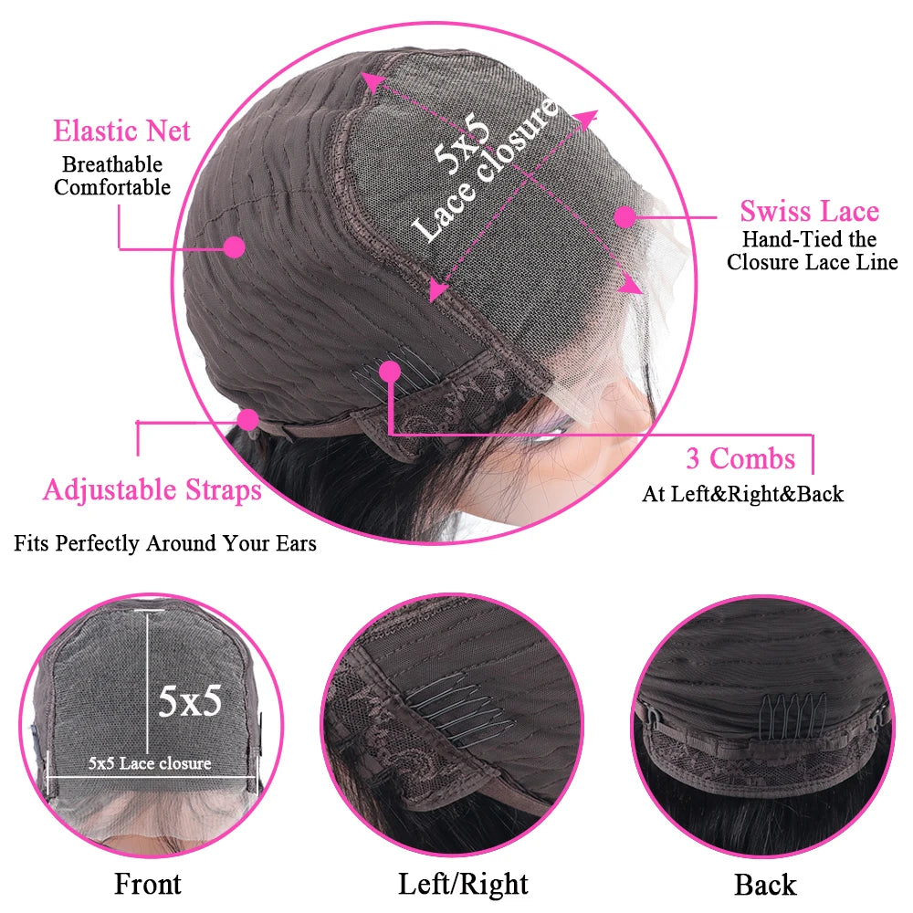 5×5 Lace Long Straight Frontal Lace Human Hair Wig 32 34 36 inch No Tangle No Shedding Brazilian Human Hair Wigs For Black Women