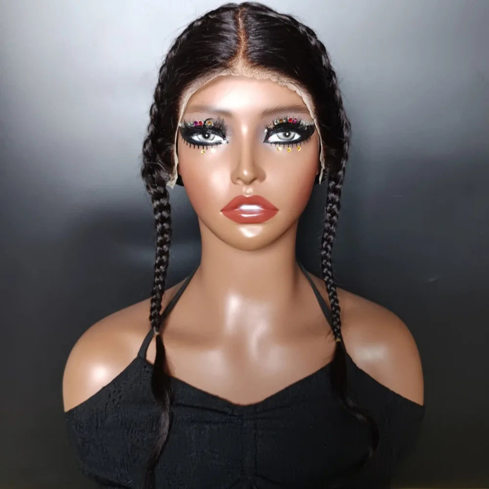 Transparent Lace Frontal With Braids Brazilian 100% Remy Hair 13x4 Lace Frontal Natural Black Middle Part Pre-Cut Bleached Knots