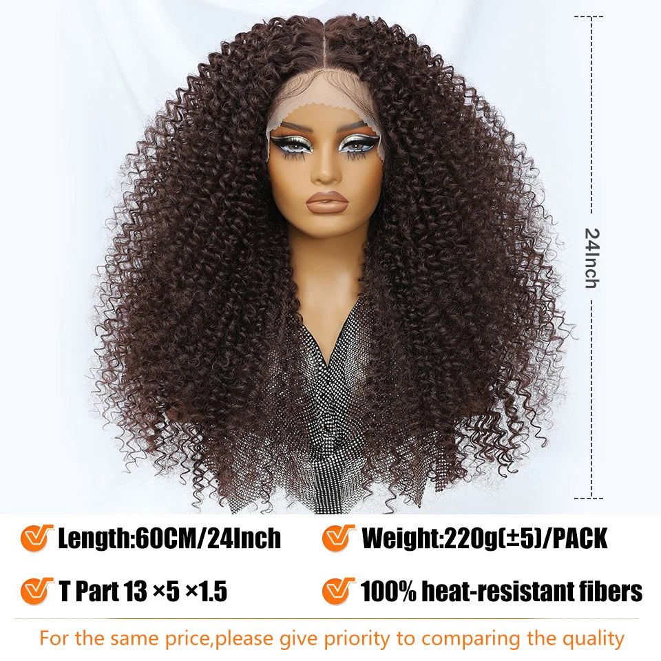 Long Afro Kinky Curly Synthetic Wig 24 Inch Jerry Curl Deep Part Lace Front Wigs For Female Ombre Blue Copper 613 Highlight Wigs