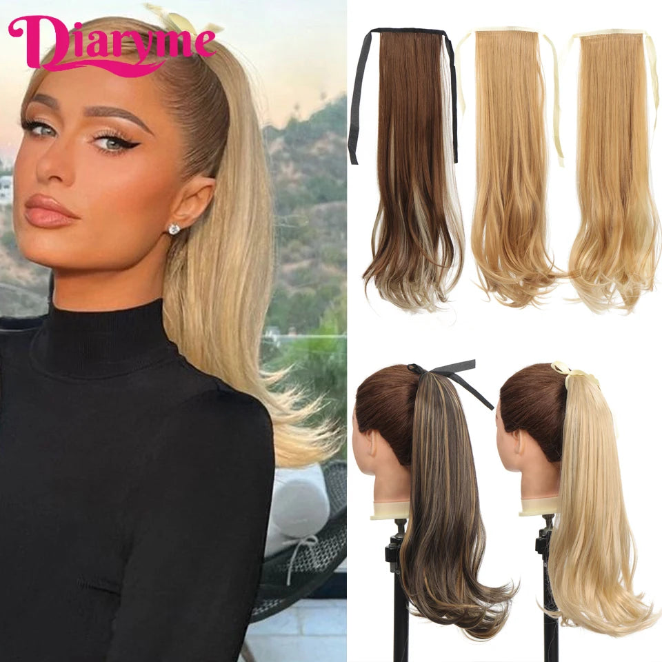 Synthetic Hairpiece Long Ponytail Hair Extensions Black Brown Wigs For Women Heat Reistan Pony Tail Fake Hair Clip In Ponytail