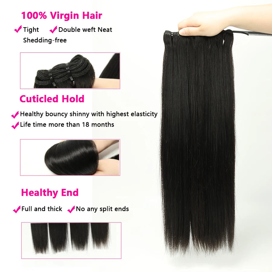 30 Inch Raw Hair Virgin Unprocessed 100% Human Hair Extensions Bone Straight 1/3/4 PCS Human Hair Bundles Brazilian Double Weft