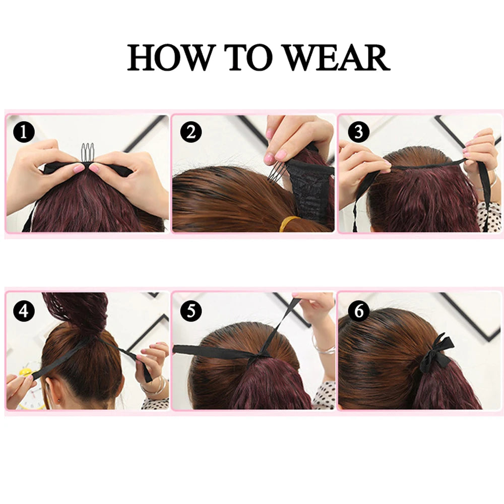 18" Long Curly Synthetic Ponytail Hairpiece Clip-In Extensions Wrap around Girl's Hair Extension for Women