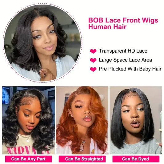 12A Short Bob Wig Loose Body Wave Wig 13x4 HD Transparents Lace Front Human Hair Wigs for Women Glueless Wigs Lace Frontal Wig